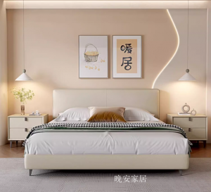 产品图片：家具企业晚安家居客卧家具产品名称《简约意式皮床软包》议价
