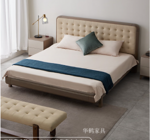 产品图片：家具企业华鹤家具客卧家具产品名称《现代简约实木双人床》议价